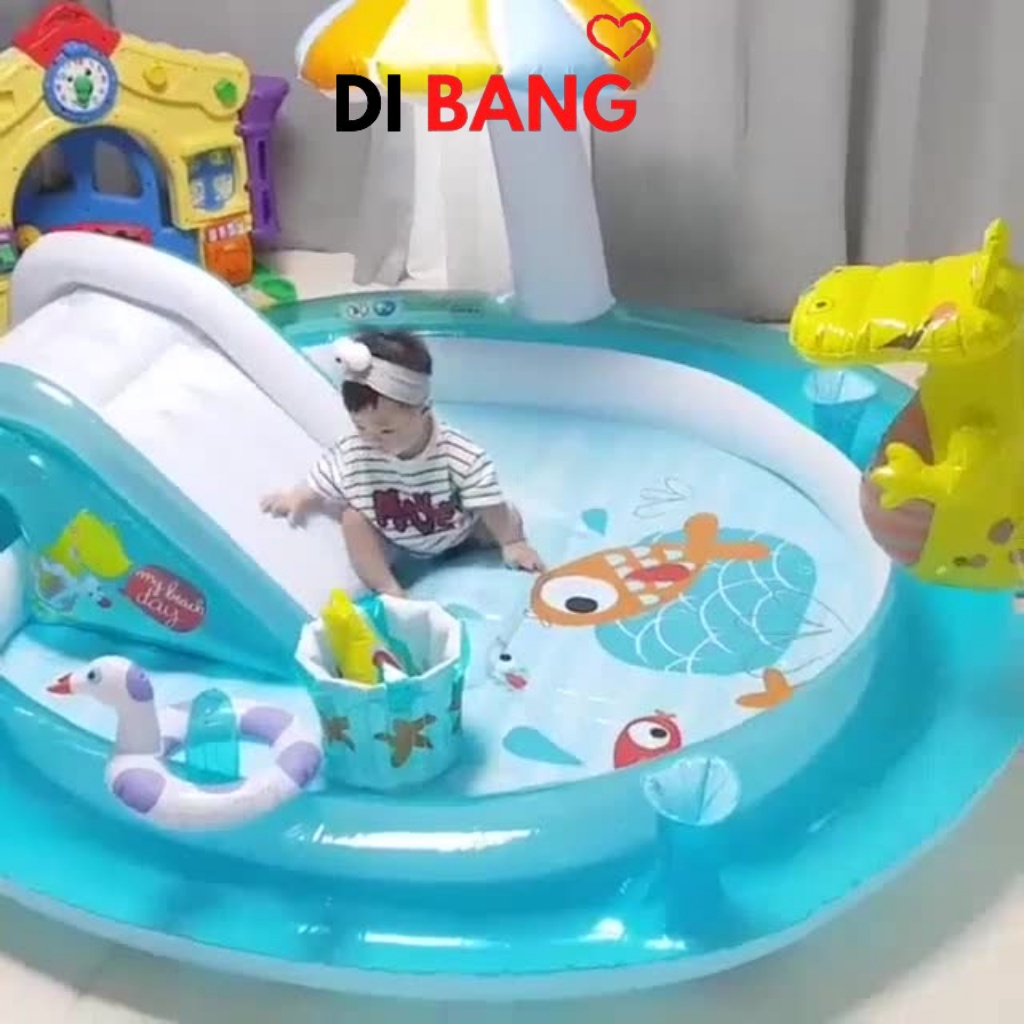 Bể bơi phao mini cho bé hình cá sấu có cầu trượt INTEX 57165, Bảo hành 12 tháng