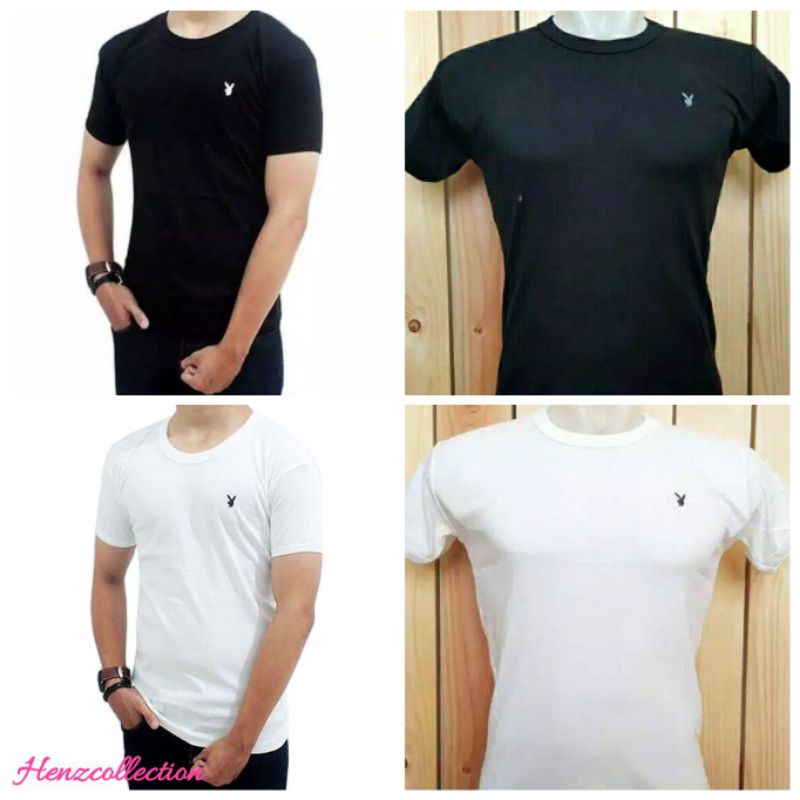 Áo Thun playboy Cổ Tròn Màu Trắng/Đen Size Lớn Cao Cấp Đơn Giản Cho Nam