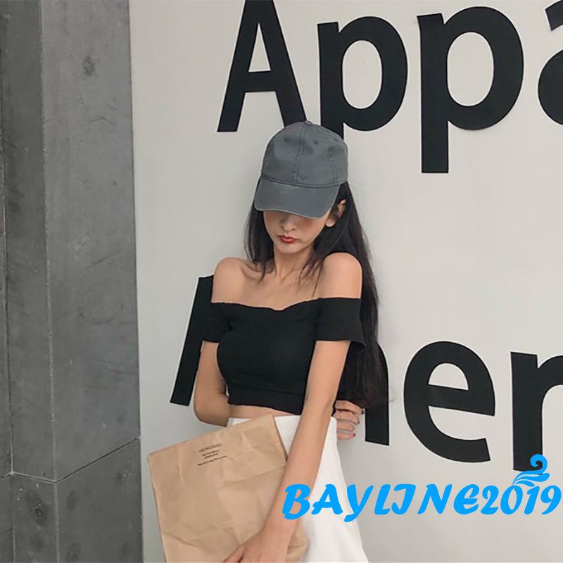 Áo croptop trễ vai tay ngắn màu sắc quyến rũ dành cho nữ