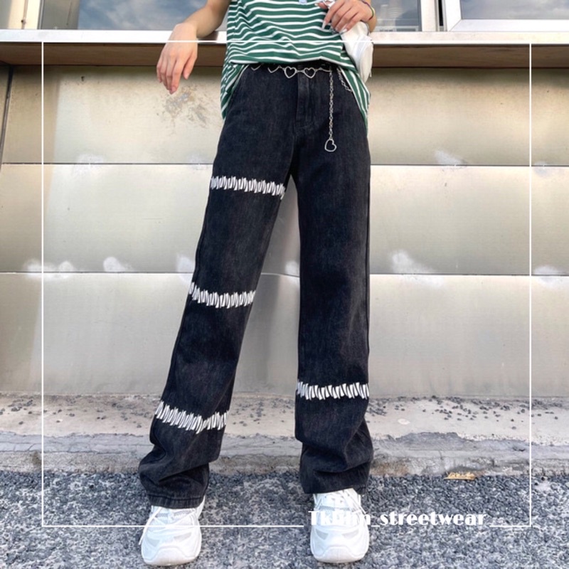 TKLIHN Quần jean ULZZANG UNISEX ống rộng thiết kế độc lạ cá tính HOT FASHIONITA 2021