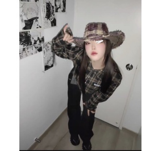 Áo Khoác Sơ Mi Croptop Kẻ Caro Khoá Kéo Phong Cách Cá Tính Năng Động