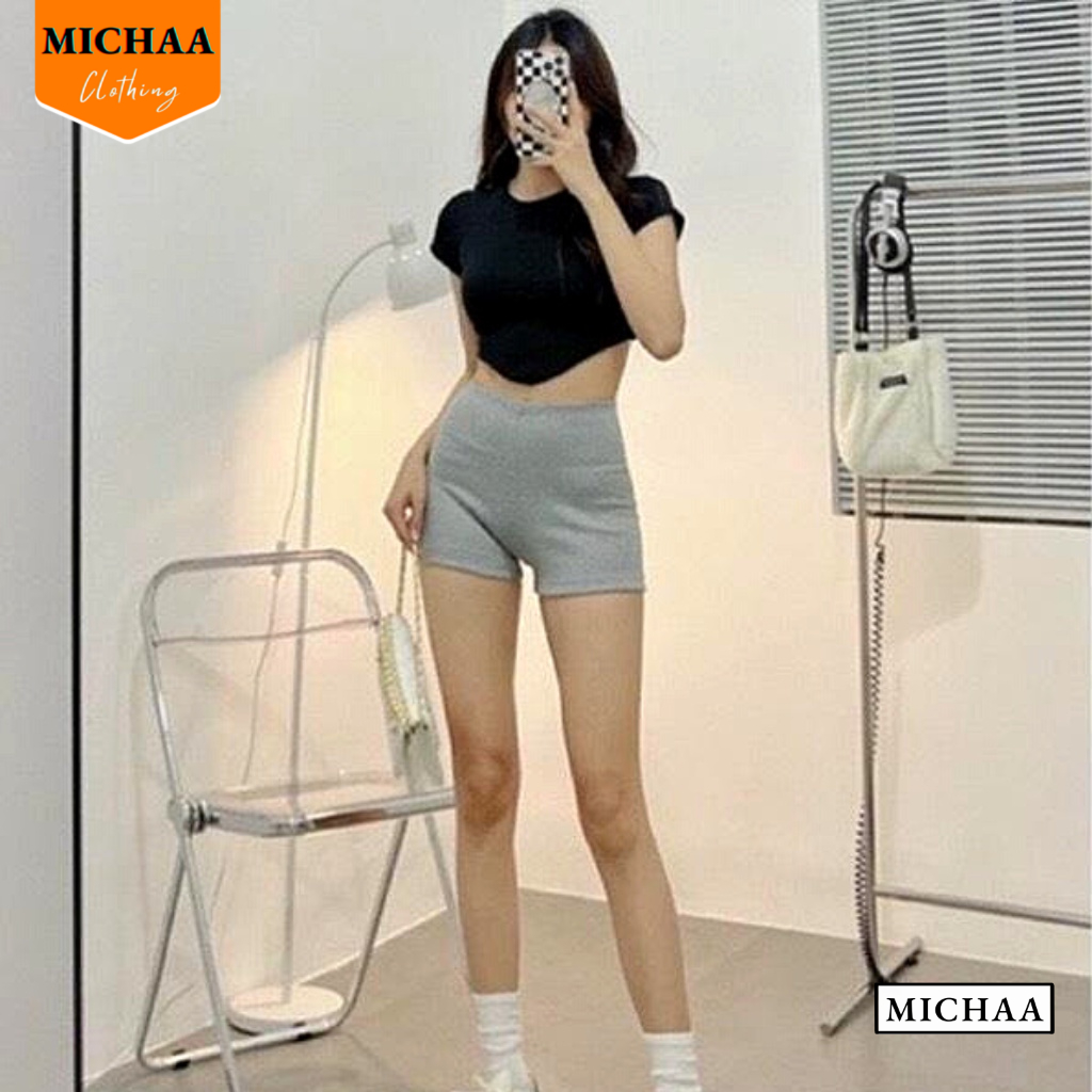 Áo Croptop CỔ TRÒN VẠT NHỌN Ngắn Tay Nữ Phong Cách Thể Thao Basic Chất Thun Gân - MICHAA CR41