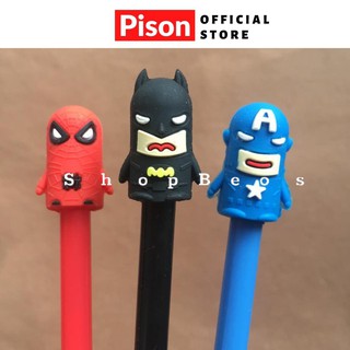 Bút bi nước mực gel hình Siêu anh hùng Ver 3 Pison, mực đen ngòi kim 0.38mm - SP0327 - 1 cái