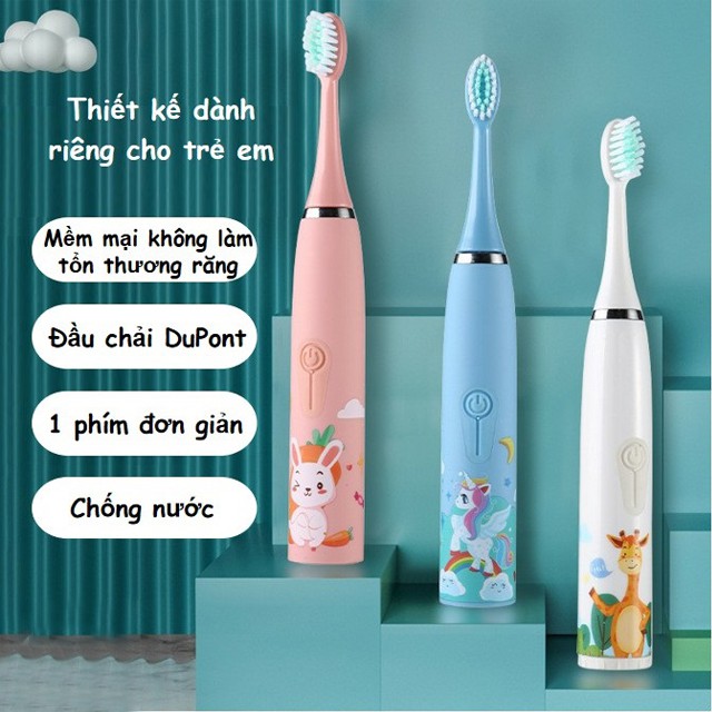 Bàn chải đánh răng cho bé, đầu chải mềm - bàn chải điện tự động làm sạch răng cho trẻ [Kèm 8 đầu chải sủ dụng lâu dài]