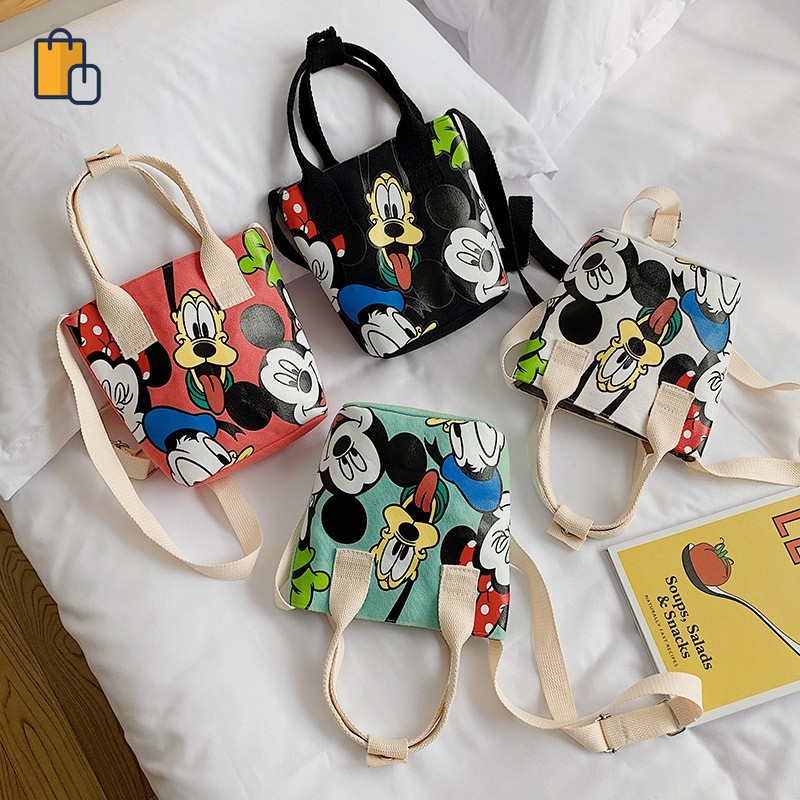 Túi Đeo Vai Vải Canvas In Hình Chuột Mickey Đáng Yêu