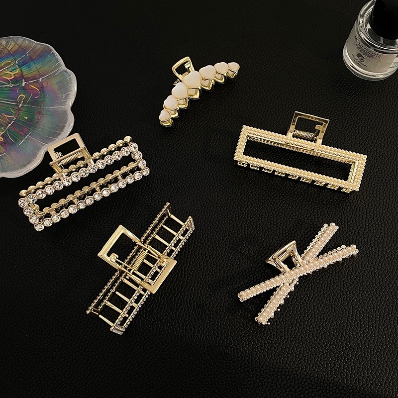 Kẹp tóc kim loại đính đá/ ngọc trai cỡ lớn phong cách Hàn Quốc