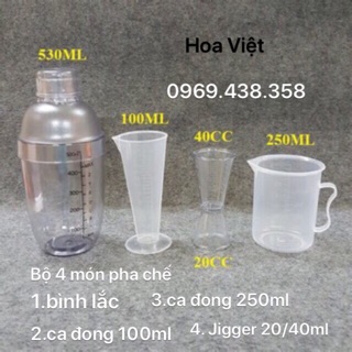Bộ 4 món đồ pha chế - bình lắc nhựa