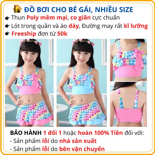 (TTTStore) BỘ ĐỒ BƠI BÉ GÁI TRÁI TIM, CHÂN VÁY RỜI SIÊU CƯNG - KÈM NÓN VẢI