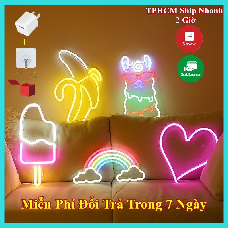 Đèn LED Neon SIÊU TO Decor Phòng Ngủ Tặng Kèm Củ Sạc + Móc Treo đèn Decor đèn neon treo tường Quán Bar Chill Sunmet