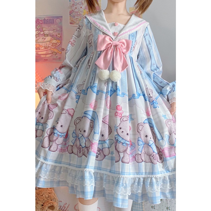 Váy lolita OP bé gấu dài tay dễ thương