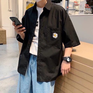 Áo sơ mi hoa cúc đen trắng unisex