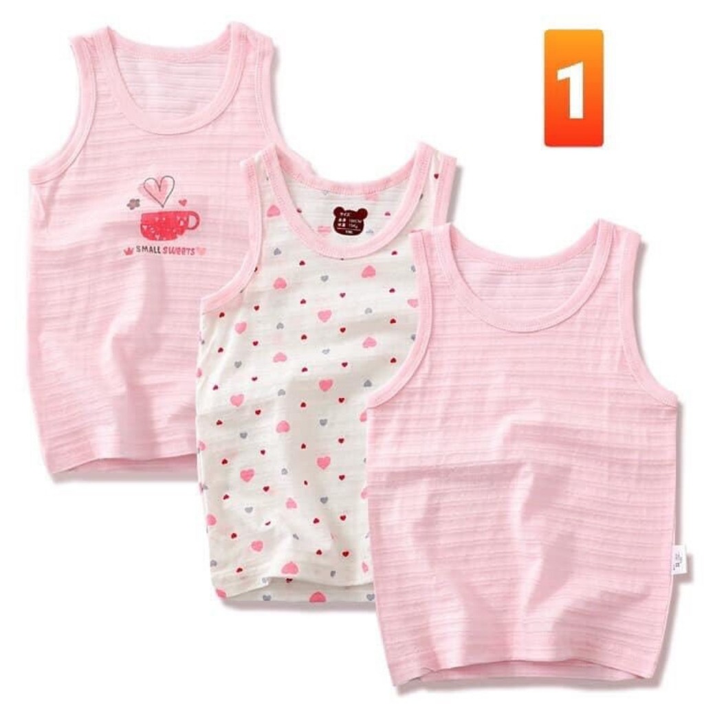 [Mã FASHIONXANH194 giảm 100% đơn 50K] Set 3 áo ba lỗ cotton sợi tre TBKA13 cho bé gái siêu thoáng mát