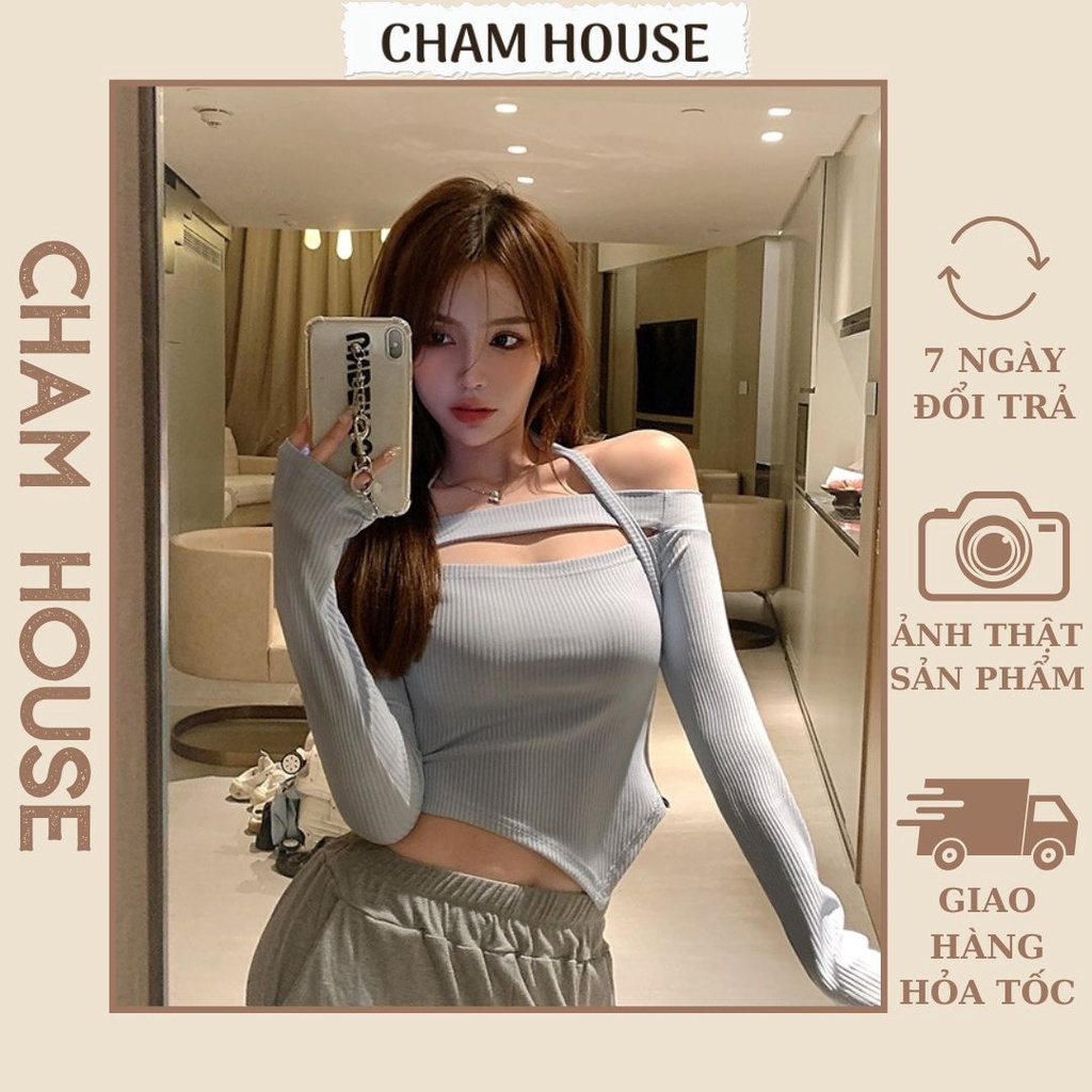 Áo thun croptop nữ kiểu trễ vai khoét ngực - Áo kiểu nữ tay dài ôm body sexy