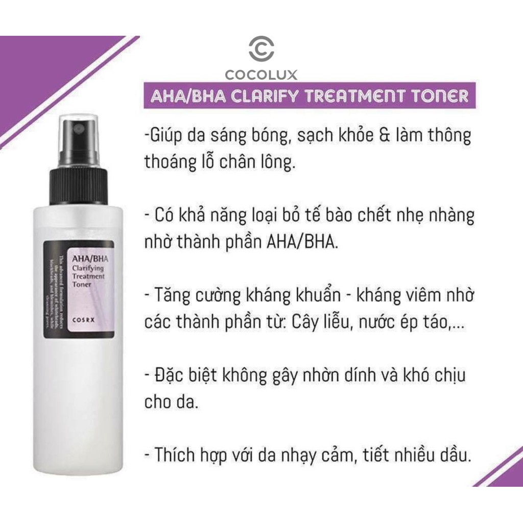 [CoCoLux] Nước hoa hồng Cosrx AHA BHA Clarifying Treatment