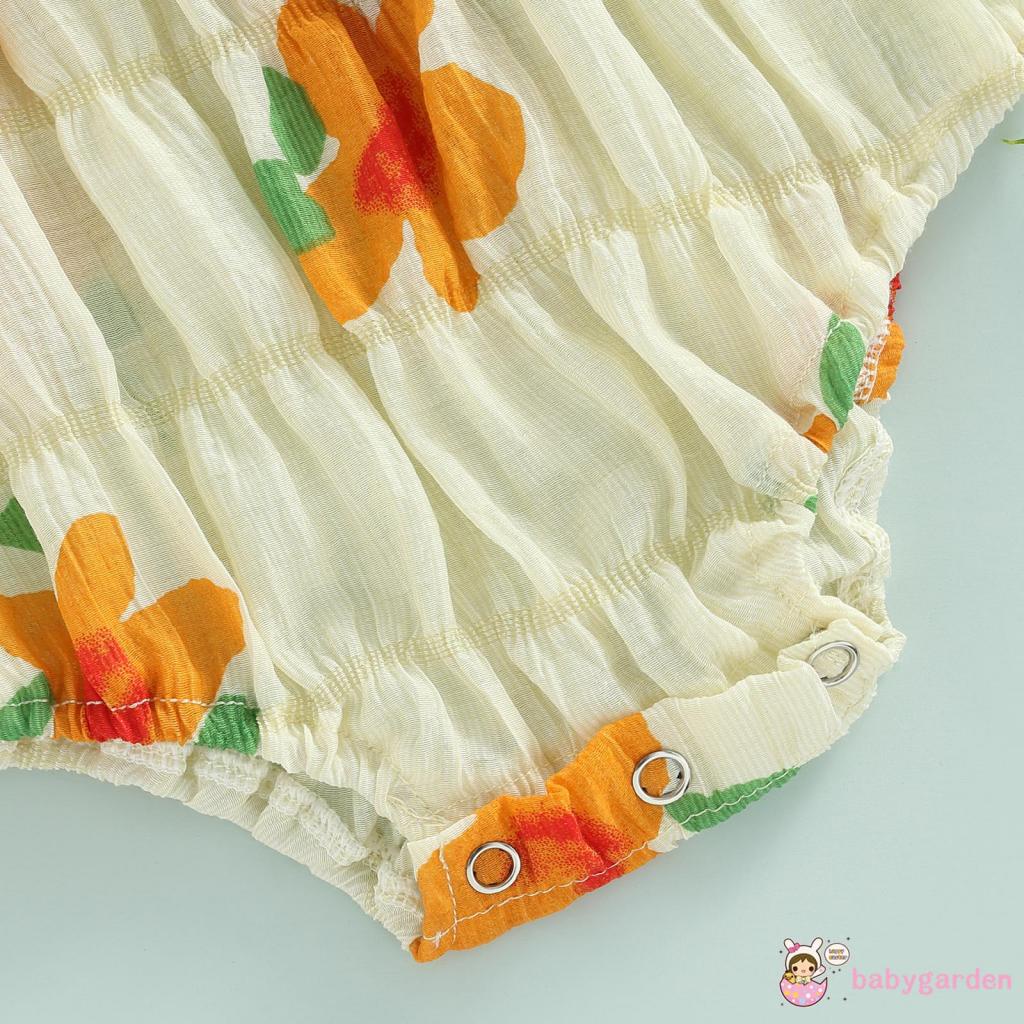 Bộ Áo Liền Quần Hai Dây + Băng Đô Co Giãn In Họa Tiết Hoa Cho Bé Gái 0-24 Tháng Tuổi