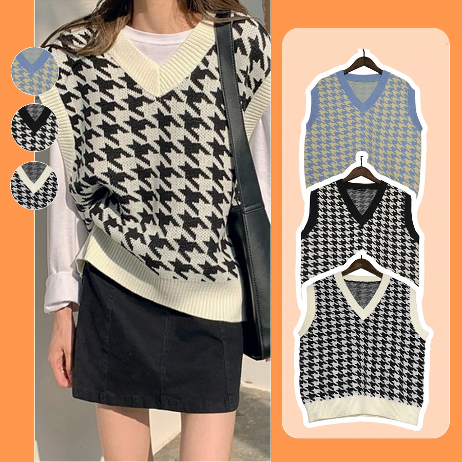 Áo gile Houndstooth cổ V - AG-G04