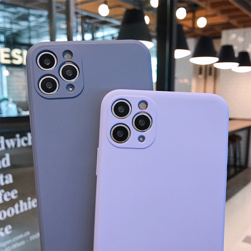 【Trở thành iPhone 12】 Với Logo Ốp lưng chống sốc bằng silicon mềm có viền thẳng cho iPhone 11 Pro Max XR X XS Max 7 8 Plus 6 6S Plus + SE Vỏ bọc điện thoại bằng nhung bên trong có nắp bảo vệ toàn bộ máy ảnh