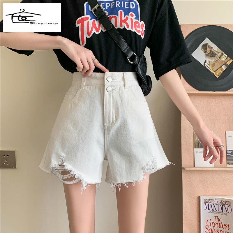 Quần Short Denim Lưng Cao Ống Rộng Phong Cách Hàn Quốc Dành Cho Nữ
