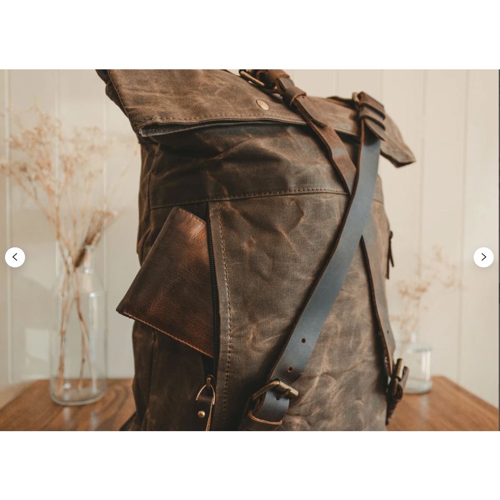 Balo vải bố Canvas Ursa Warrior nắp chéo da bò thời trang dành cho phái mạnh HB1