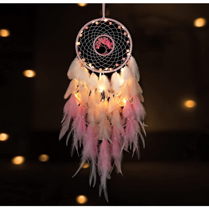 Dream Catcher Phối Lông Vũ Và Trái Tim Treo Trang Trí