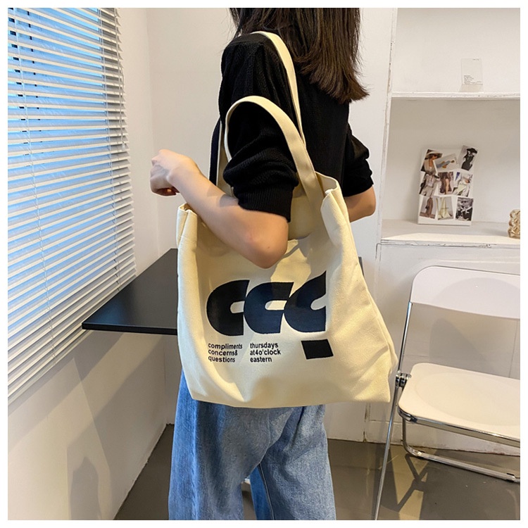 Túi Tote Vải Canvas CCC Nữ phong cách Ulzzang Có Khóa Kéo chất liệu dày dặn