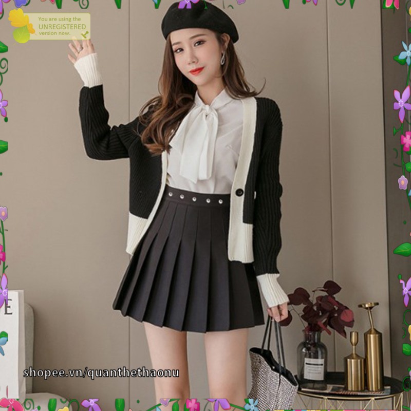 Chân váy nữ xếp li tennis QTTN khoen lưng 2 màu đen, trắng size S,M,L MT952 chuẩn store hàn quốc freeship 50k