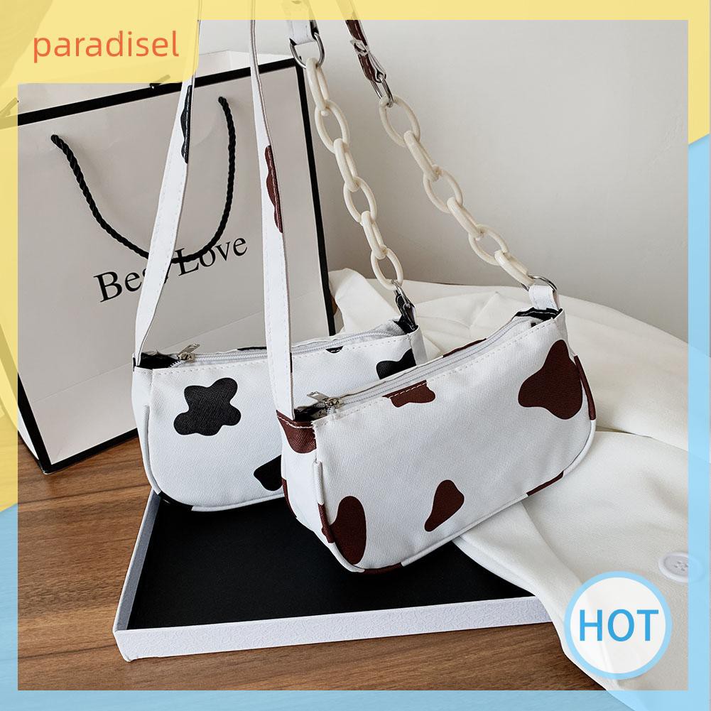 Túi Xách Đeo Vai Kẹp Dưới Cánh Tay Da PU In Họa Tiết Bò Sữa Thời Trang Dành Cho Bạn Nữ