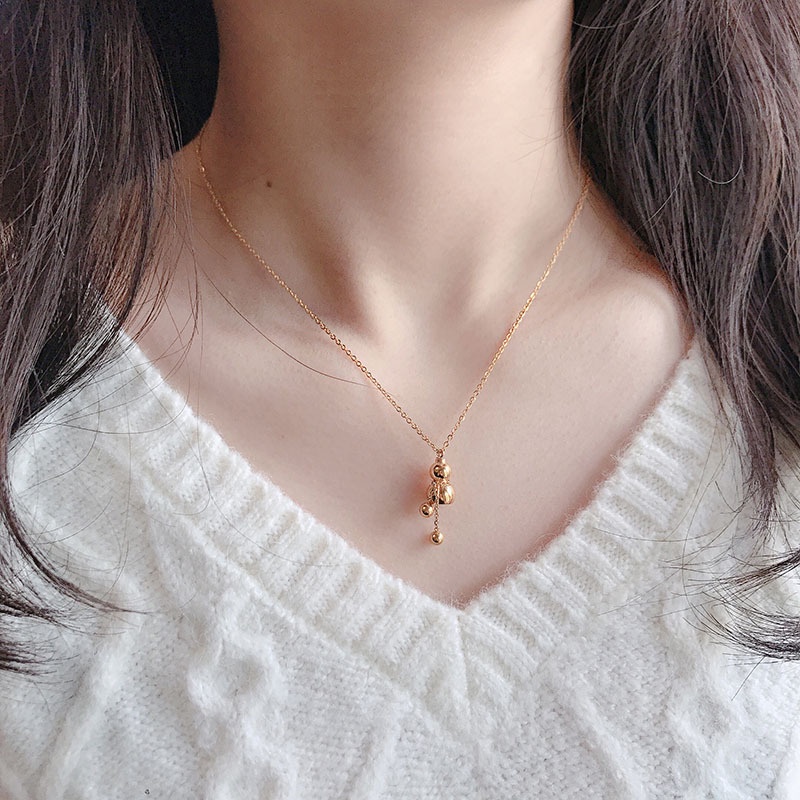 Vòng cổ Thép Titan Mặt Quả Bầu Màu Vàng Đơn Giản Cho Nữ