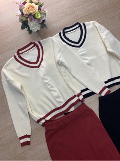 Bán sỉ set váy len + áo cổ tim