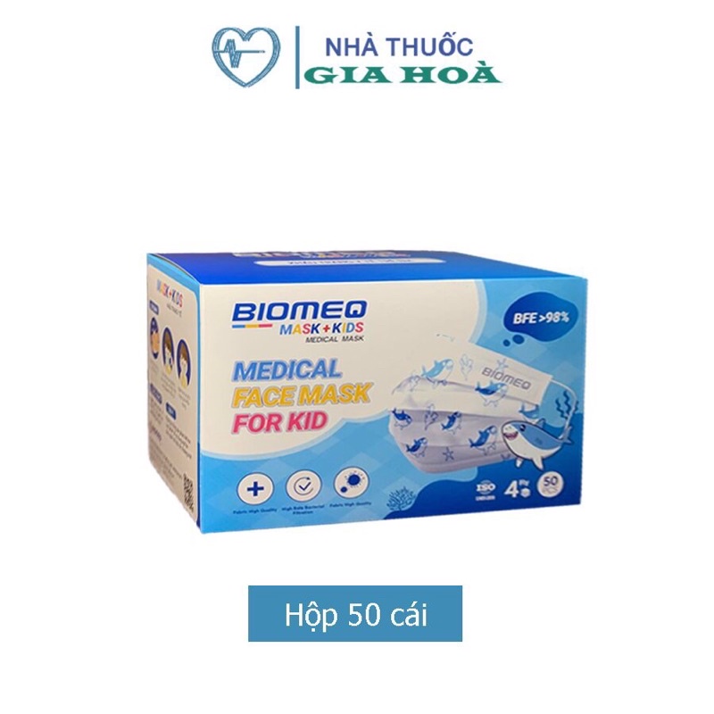 Khẩu trang y tế kháng khuẩn trẻ em 4 lớp Biomeq Mask kids họa tiết dễ thương (Cho bé từ 6 đến 12 tuổi) - Hộp 50 cái