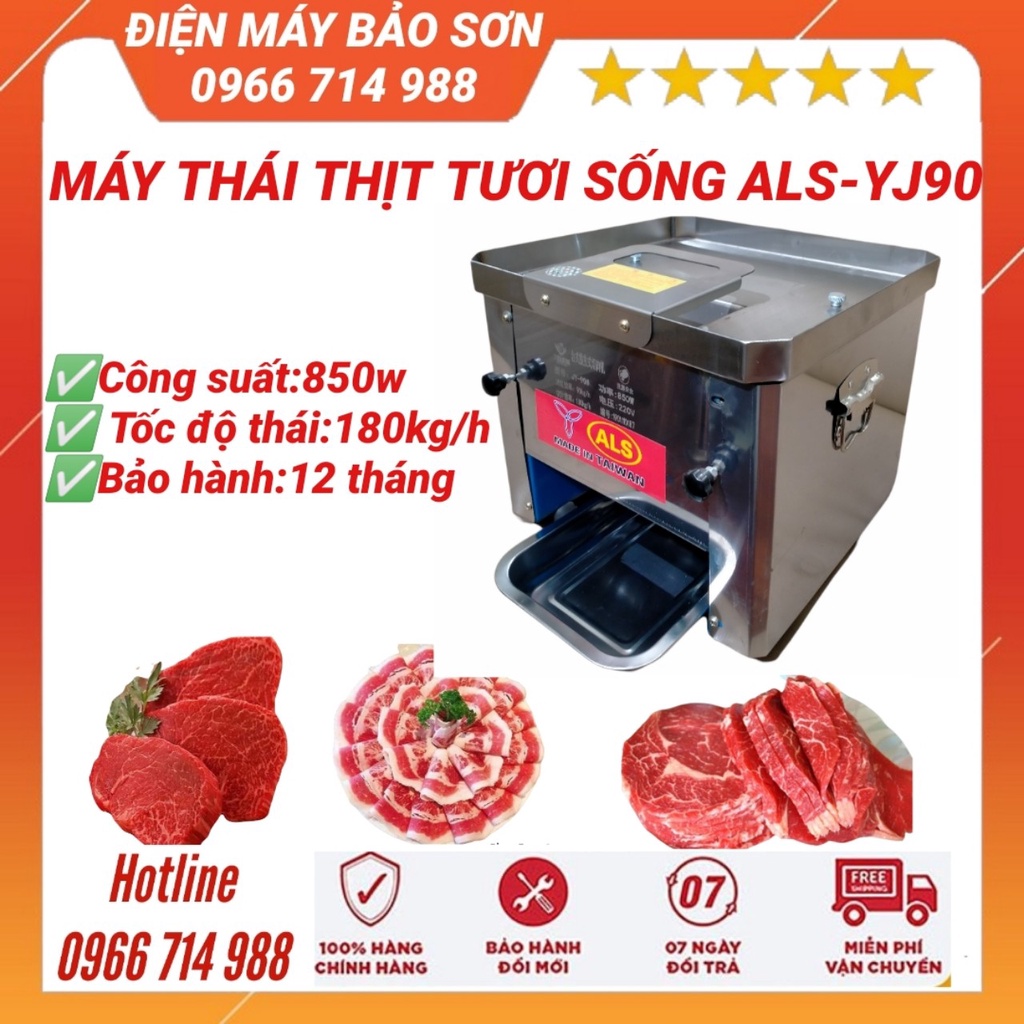 Máy Thái Thịt Tươi Sống Inox Đa Năng AKS-YJ90 850w Máy Thái Thịt Phở Bò Thịt Nướng Bún Chả Cỡ Dao 2.5mm 3.5mm 5.0mm