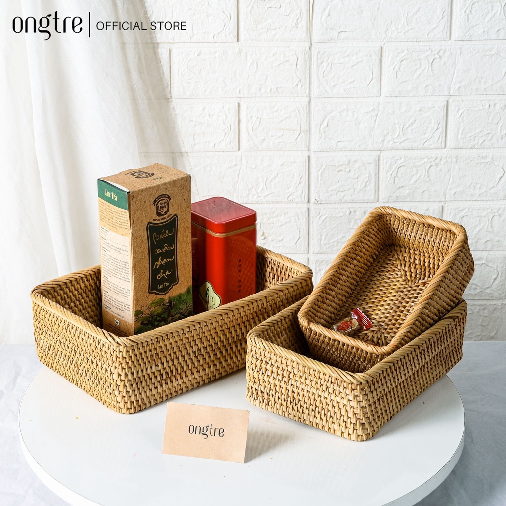 Khay mây Guột ONGTRE hình chữ nhật đựng đồ ăn, decor, chụp ảnh
