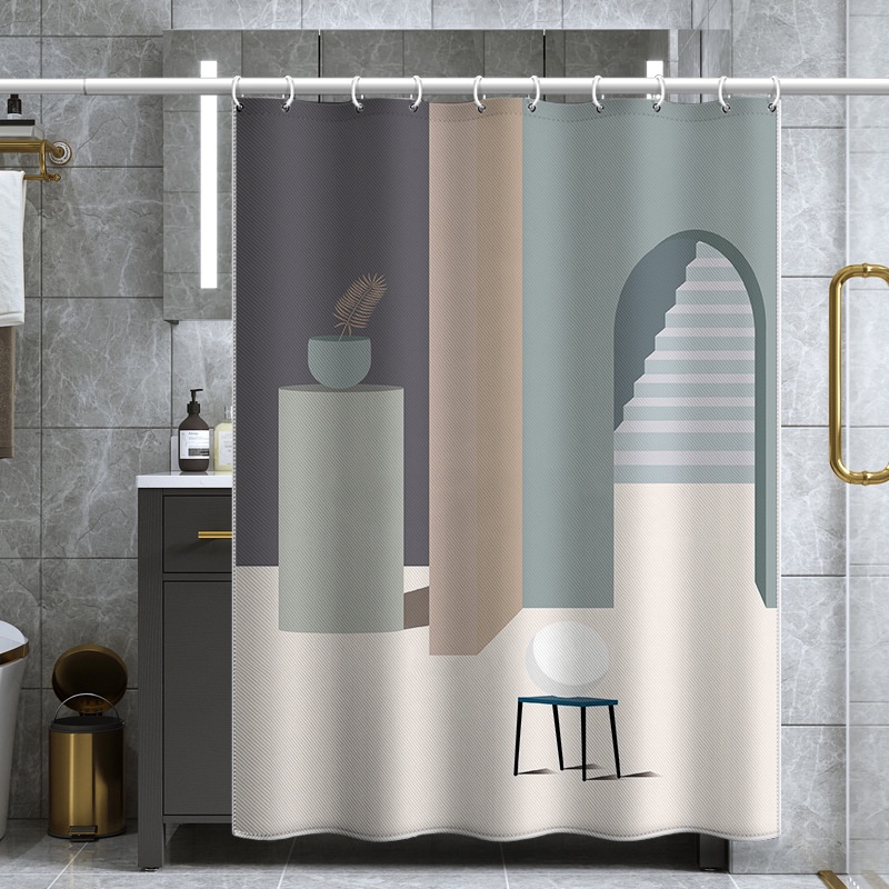 Rèm Phòng Tắm Bằng Polyester Chống Thấm Nước Chống Nấm Mốc Họa Tiết Trừu Tượng Màu Sắc