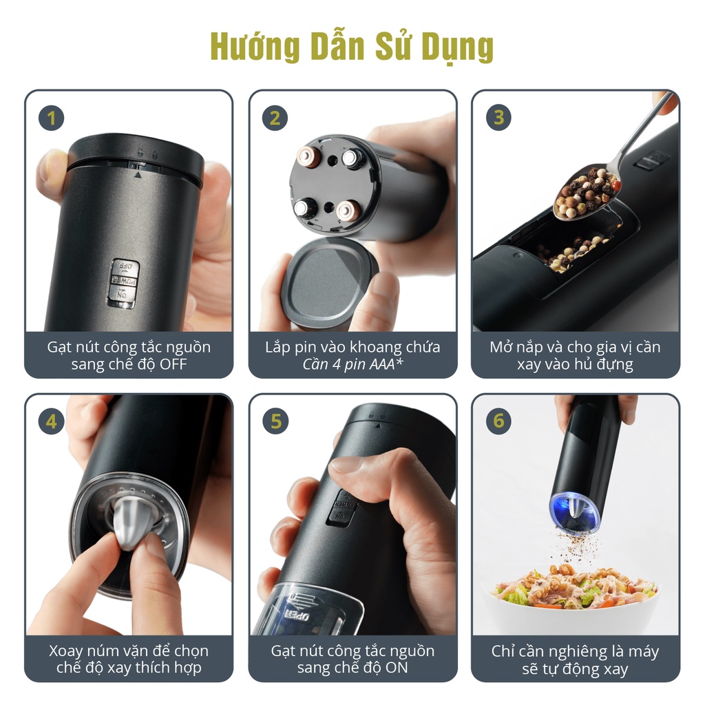 Máy Xay Tiêu Bằng Pin Chính Hãng Benchusch - Bảo Hành 12 Tháng - 4 Pin