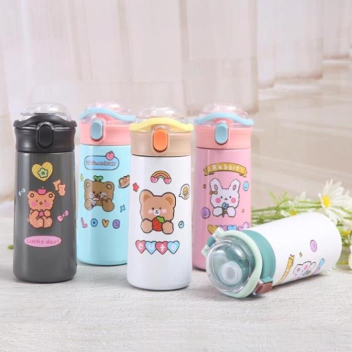 Bình giữ nhiệt nóng lạnh, dung tích  550ml, Nắp bật chống rò rỉ, Có ống hút, Inox 304 an toàn cho bé - TẶNG STICKER 2D