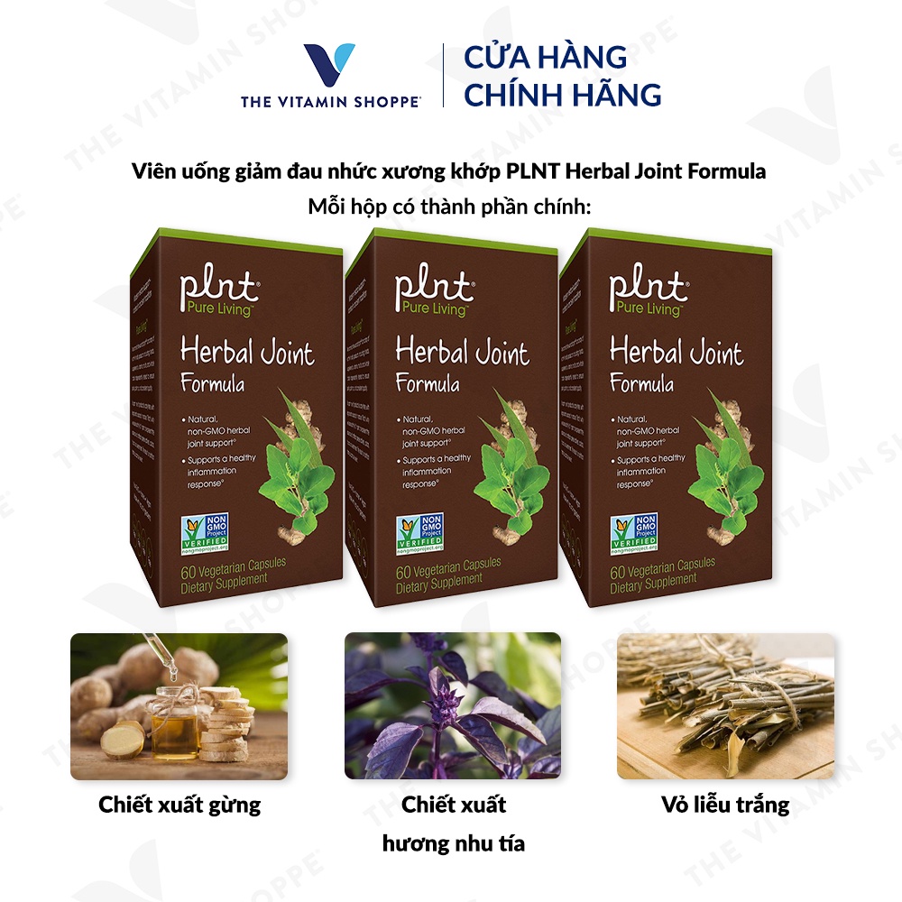 [Mã BMLT100 giảm đến 100K đơn 499K] Viên uống giảm đau nhức xương khớp PLNT Herbal Joint Formula 60 viên