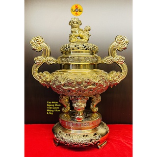 Lư Thờ Gia Tiên Lân Nghê Tay Mây 44cm - Vật Phẩm Đồng Thờ Cúng Vĩnh Tiến Chất Lượng Cao