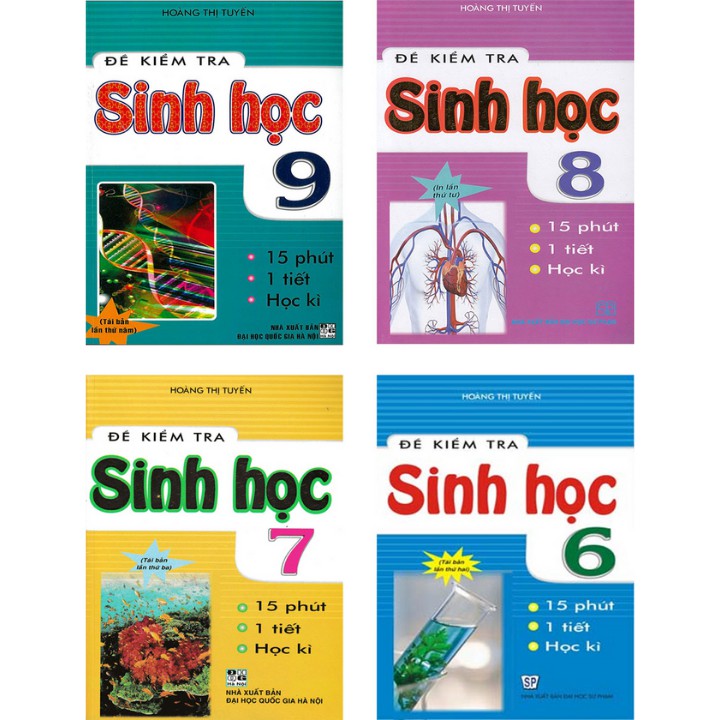 Sách - Combo Đề kiểm tra Sinh Học 15 phút - 1 tiết - Học kì lớp 6 + 7 + 8 + 9