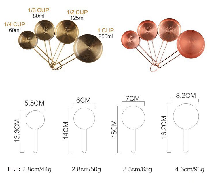 4 cái / bộ Cúp vàng hồng Đo lường bằng thép không gỉ Bánh bột tại nhà Bộ thìa Bộ cốc đo có thể xếp chồng lên nhau Bộ làm bánh nhà bếp