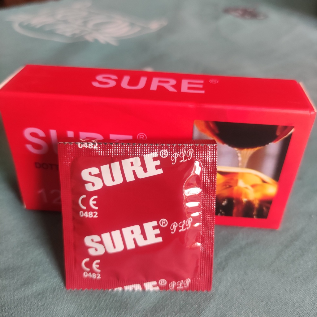 Bao cao su Sure Ultra Thin, Dotted, bao cao su siêu mỏng, nhiều gel, kéo dài thời gian yêu, số lượng 1 bao