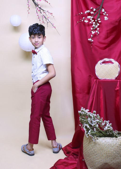 Quần yếm dài thời trang Jadiny màu đỏ cho bé trai