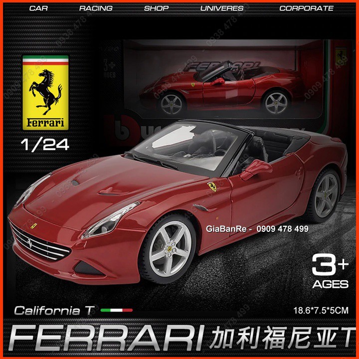 Xe Mô Hình Kim Loại Ferrari California T Mui Kín Tỉ Lệ 1:24 -  Bburago - Đỏ Đậm - 8169.1