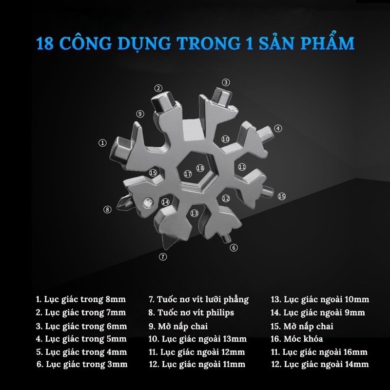 Cờ Lê Đa Năng Hình Bông Tuyết 18 Trong 1,Bằng Thép Không Gỉ,Nhỏ Gọn Siêu Tiện Dụng