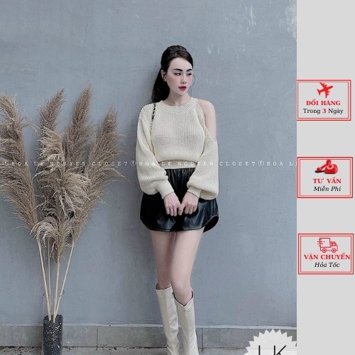 Áo len nữ lệch vai trắng cánh dơi tay thụng ulzzang Hàn Quốc thu đông