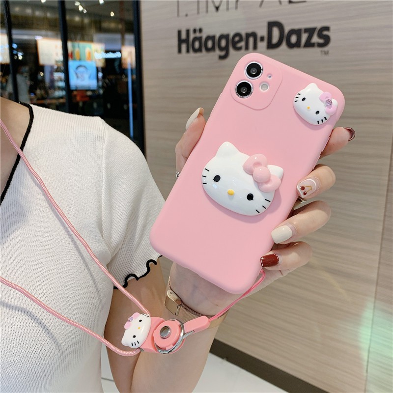 OPPO A53 A91 A12 A71 K A37 R7 Lite F1S F5 F7 Reno 5 3 A7 A1K A92 A94 Case Soft Adorable Kitty with Strap