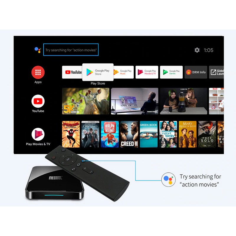 Android TV Box Mecool KM3 4GB Ram, 64GB Rom Android TV 9 bản quyền điều khiển giọng nói Google ATV