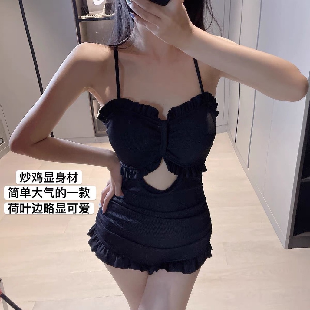 Bikini đồ bơi nữ đi biển liền mảnh màu đen sexy dây cột phía sau