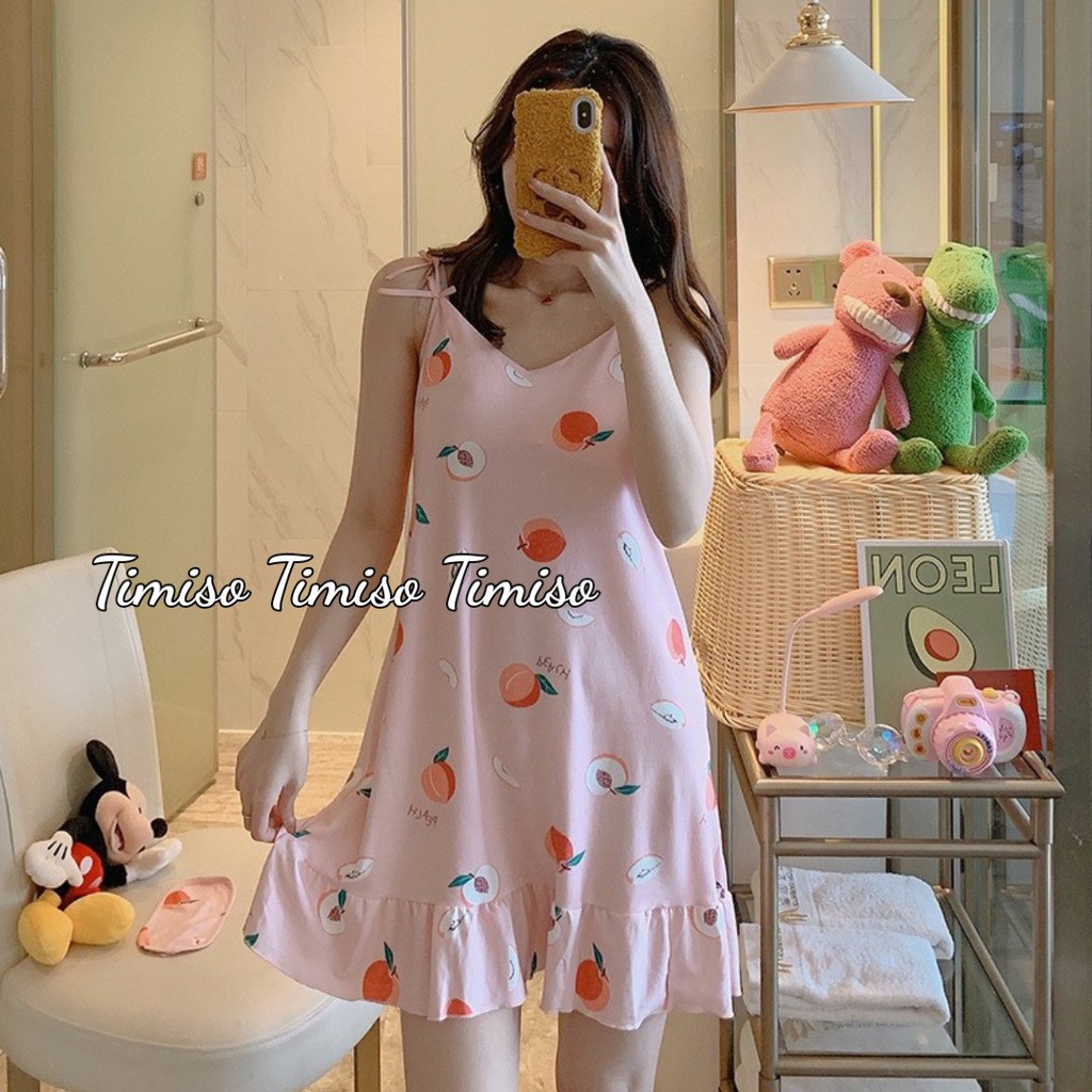 Váy ngủ 2 dây mặc hè cực mát , Váy mặc nhà siêu Kute tặng kèm bịt mắt VN HT80