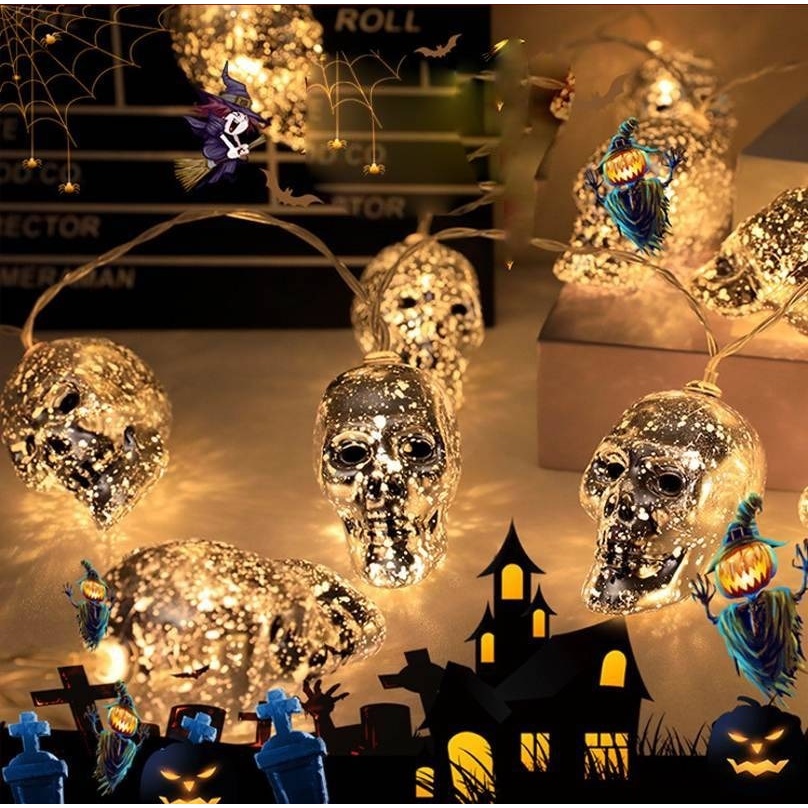 Dây Đèn LED Hình Đầu Lâu Bí Ngô Trang Trí Halloween