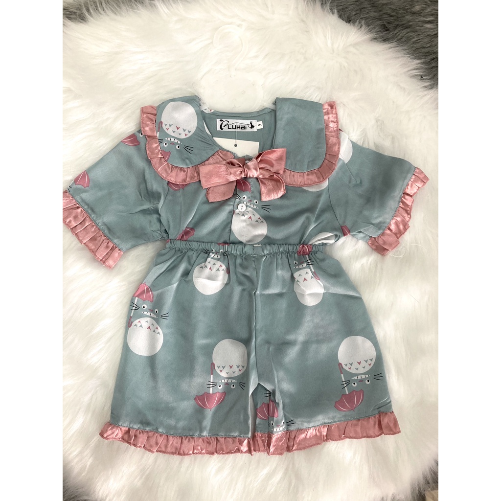 Bộ pijama lụa cộc tay cho bé gái